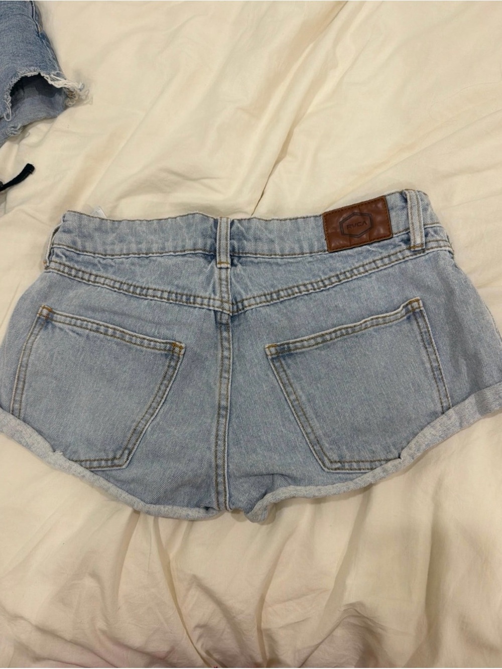 RVCA Light Wash Rolled Hem Denim Shorts - Pale Blue - Picture 2 of 2